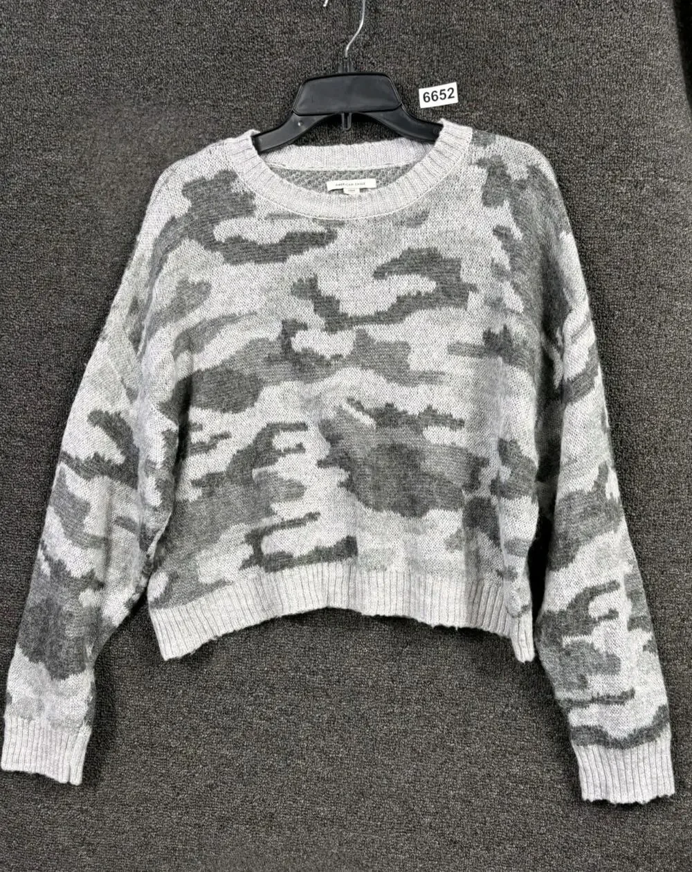 American Eagle Camouflage Cropped Sweater Womens Sz S Gray Oversized Wool Blend